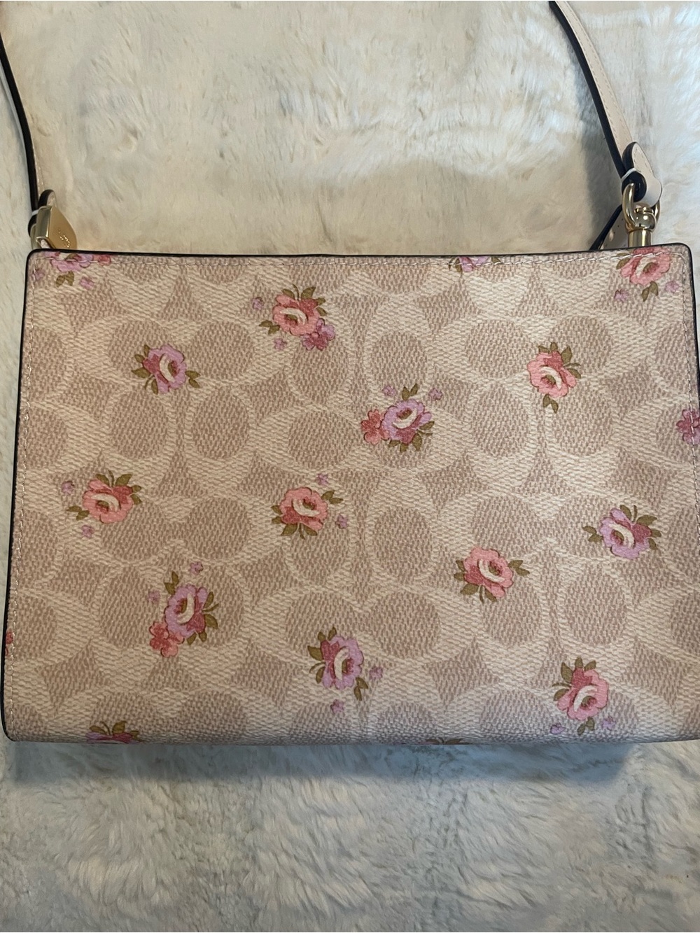 Coach Cream Shoulder Bag with Pink Floral Print